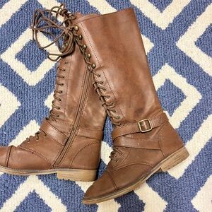 Brown Lace-Up Knee-High Boots